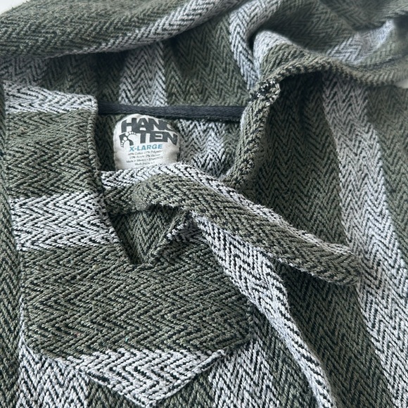 Hang Ten kids youth large  Gray and Olive green Striped Sweater poncho surfer - Picture 2 of 3